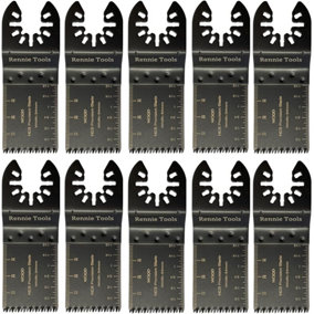Rennie Tools Pack Of 10 x 34mm Wide Coarse Cut Oscillating Multi Tool Blades For Wood & Plastic. Universal Fit Multitool Blades