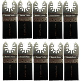 Rennie Tools Pack Of 10 x 35mm Wide Bi-Metal Oscillating Multi Tool Blades Set For Wood, Laminate, Nails & Drywall. Universal Fit