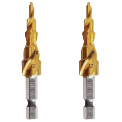 Rennie Tools Pack Of 2 x 4-12mm HSS Spiral Flute Step Drill Bit Titanium (TiN) Coated Cone / Hole Cutter For Steel Plastics & Wood