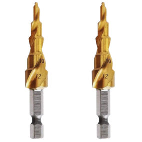Rennie Tools Pack Of 2 x 4-12mm HSS Spiral Flute Step Drill Bit Titanium (TiN) Coated Cone / Hole Cutter For Steel Plastics & Wood