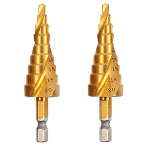 Rennie Tools Pack Of 2 x 4-20mm HSS Spiral Flute Step Drill Bit Titanium (TiN) Coated Cone / Hole Cutter For Steel Plastics & Wood