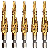 Rennie Tools Pack Of 3 x 3-12mm HSS Spiral Flute Step Drill Bit Titanium (TiN) Coated Cone / Hole Cutter For Steel Plastics & Wood