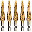 Rennie Tools Pack Of 3 x 3-12mm HSS Spiral Flute Step Drill Bit Titanium (TiN) Coated Cone / Hole Cutter For Steel Plastics & Wood