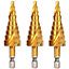 Rennie Tools Pack Of 3 x 4-20mm HSS Spiral Flute Step Drill Bit Titanium (TiN) Coated Cone / Hole Cutter For Steel Plastics & Wood