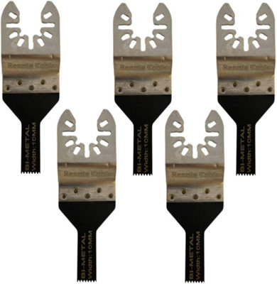 Rennie Tools Pack Of 5 x 10mm Wide Bi-Metal Oscillating Multi Tool Blades Set For Wood, Laminate, Nails & Drywall. Universal Fit