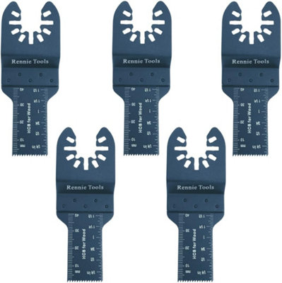 Rennie Tools Pack Of 5 x 20mm Wide Oscillating Multi Tool Blades Set For Wood & Plastic. Universal Fit Multitool Blades