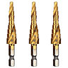 Rennie Tools Pack Of 5 x 3-12mm HSS Spiral Flute Step Drill Bit Titanium (TiN) Coated Cone / Hole Cutter For Steel Plastics & Wood