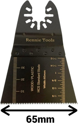 Rennie Tools Pack Of 5 x 65mm Wide Tapered Oscillating Multi Tool Blades For Wood, Plastics, Drywall Etc. Universal Fitting
