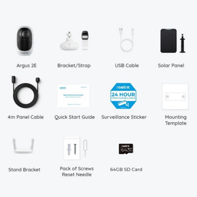 Reolink 2K Argus 2E WiFi PIR Advanced AI detection, Battery Camera with Solar Panel +64GB MicroSD card