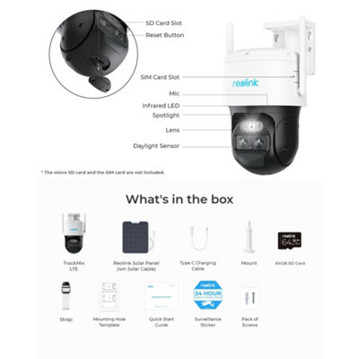 Reolink 2K TrackMix 4G Auto track PTZ 6x Zoom Advanced AI detection Colour night vision camera with Solar Panel +64GB MicroSD