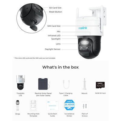 Reolink 2K TrackMix 4G Auto track PTZ 6x Zoom Advanced AI detection Colour night vision camera with Solar Panel +64GB MicroSD