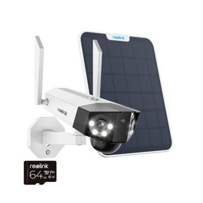 Reolink 2K+ UHD Duo 2 180 degree view, WiFi Advanced AI detection, Colour night vision camera with Solar panel + 64GB MicroSD card