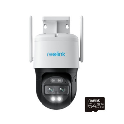 Reolink 4K TrackMix Auto track PTZ Mains WiFi with Advanced AI detection, Spotlight Colour night vision Camera + 64GB MicroSD card
