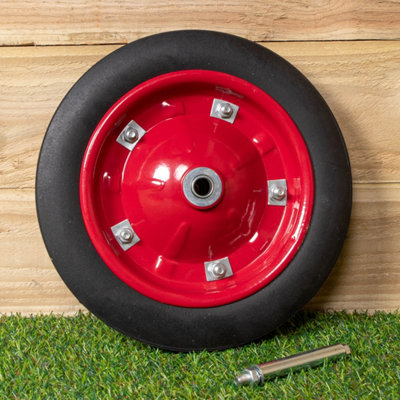 Replacement 13" x 3" Puncture Proof / Solid Wheelbarrow Wheel With Axle
