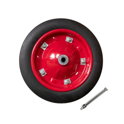 Replacement 13" x 3" Puncture Proof / Solid Wheelbarrow Wheel With Axle - 6