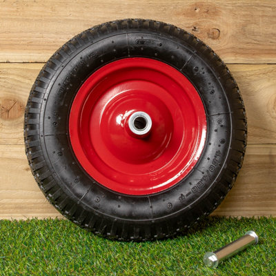 Replacement 15 x 3.4 Pneumatic Heavy Duty Garden Wheelbarrow Wheel Axel In Red
