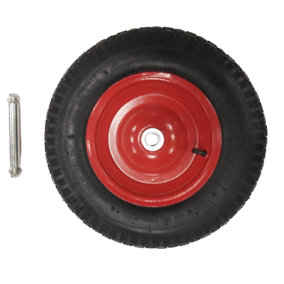 Replacement 15" x 3.4" Pneumatic Heavy Duty Garden Wheelbarrow Wheel & Axel In Red
