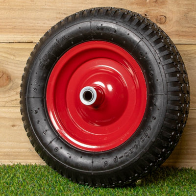 Replacement 15" x 3.4" Pneumatic Heavy Duty Garden Wheelbarrow Wheel & Axel In Red