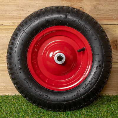 Replacement 15" x 3.4" Pneumatic Heavy Duty Garden Wheelbarrow Wheel & Axel In Red - 3