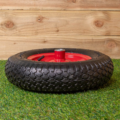 Replacement 15" x 3.4" Pneumatic Heavy Duty Garden Wheelbarrow Wheel & Axel In Red - 8