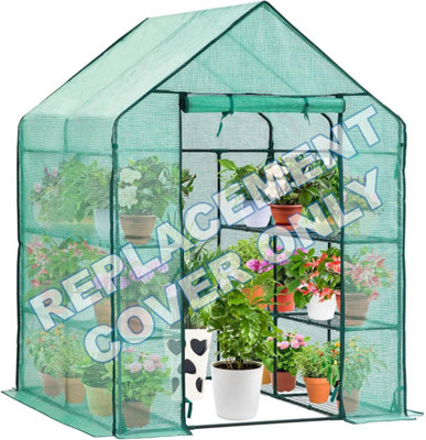 Replacement Reinforced Green PE Cover for Large Walk-In Greenhouse - Heavy Duty 130gsm with 2 Mesh Windows