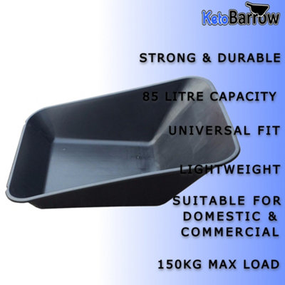 Replacement Wheelbarrow Body Tray - Universal Barrow Pan - 85L - Black