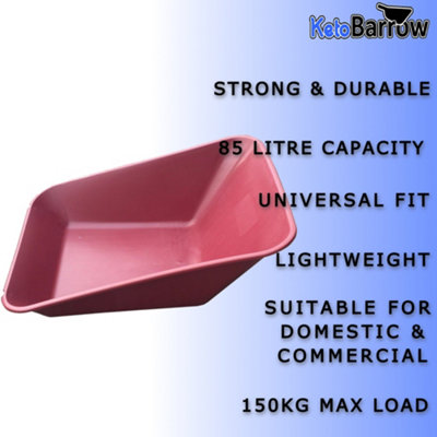 Replacement Wheelbarrow Body Tray - Universal Barrow Pan - 85L - Burgundy