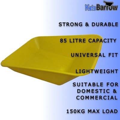 Replacement Wheelbarrow Body Tray - Universal Barrow Pan - 85L - Yellow