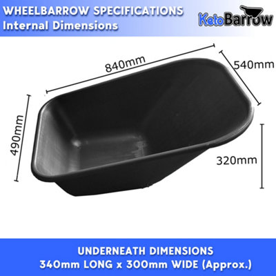 Replacement Wheelbarrow Tray Body - Plastic Pan - 110L - Black