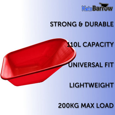 Replacement Wheelbarrow Tray Plastic Pan - 110L - Red