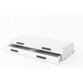 Replay Under Bed Drawers and Trundle Bed Set, White Gloss with Grey Handles - W2000mm x H320mm x D840mm