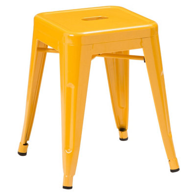 Replica Yellow Powder Coated Finish Metal Cubic Square Stool | DIY at B&Q