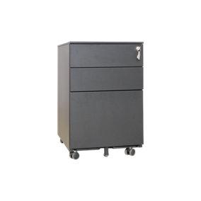 Requena 3 Drawers Mobile File Cabinet with 5 wheels Lockable Storage for A4 Metal Filing Cabinets with Keys MP01 Black
