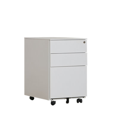 Requena 3 Drawers Mobile File Cabinet with 5 wheels Lockable Storage for A4 Metal Filing Cabinets with Keys MP01 White