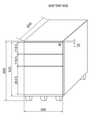 Requena 3 Drawers Mobile File Cabinet with 5 wheels Lockable Storage ...