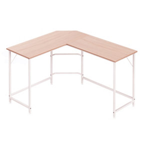 Requena L-Shaped Corner Desk, Computer Desk, Workstation for Home Office Study, Easy to Assemble DK012 Beech-White