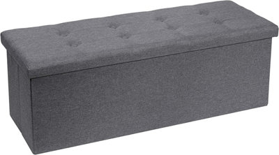 Requena Ottoman 110 x 38 x 38cm Linen Fabric Folding Storage Footstool Storage Box Dark Grey
