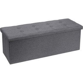 Requena Ottoman 110 x 38 x 38cm Linen Fabric Folding Storage Footstool Storage Box Dark Grey