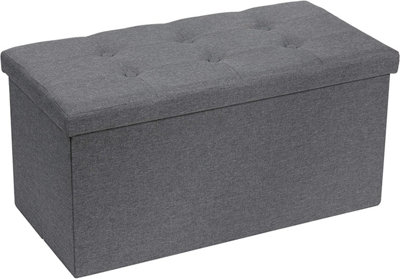 Requena Ottoman 76 x 38 x 38cm Linen Fabric Folding Storage Footstool Storage Box Dark Grey
