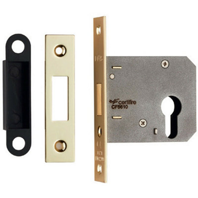 Residential Euro Profile Deadlock Casing 78.5mm 108mm Fixings Electro Brassed