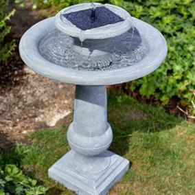 Resin 2 Tier Cascade Solar Powered Garden Water Feature Chatsworth Fountain with Stone Effect