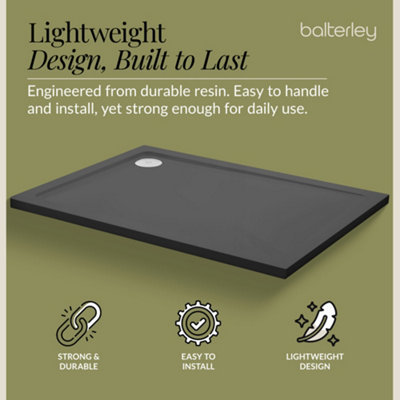 Resin Rectangular Shower Tray (Waste Not Included) - 1200mm x 900mm - Slate Grey - Balterley