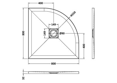Resin Slimline Quadrant Shower Tray (Waste Not Included) - 800mm - Slate Black - Balterley