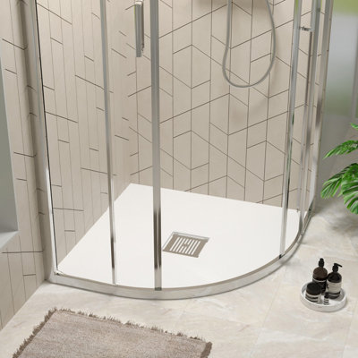 Resin Slimline Quadrant Shower Tray (Waste Not Included) - 800mm - Slate White - Balterley
