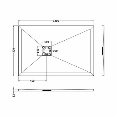Resin Slimline Rectangular Shower Tray (Grill Waste Not Included) -1200mm x 800mm - Slate White - Balterley