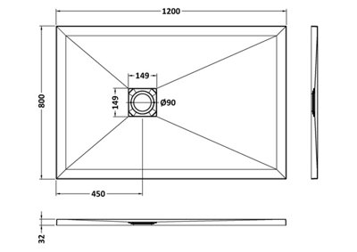 Resin Slimline Rectangular Shower Tray (Grill Waste Not Included) -1200mm x 800mm - Slate White - Balterley