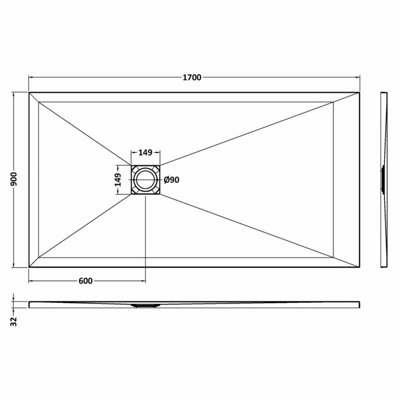 Resin Slimline Rectangular Shower Tray (Grill Waste Not Included) - 1700mm x 900mm - Slate Black - Balterley