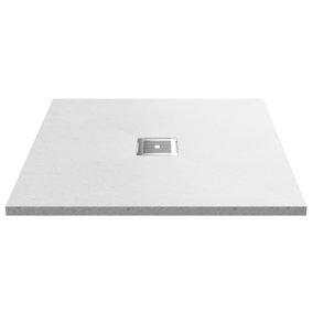 Resin Slimline Square Shower Tray (Waste Not Included) - 900mm - Slate White - Balterley