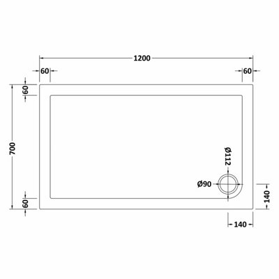 Resin Slip Resistant Rectangular Shower Tray (Waste Not Included) - 1200mm x 700mm - White - Balterley