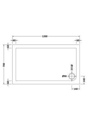 Resin Slip Resistant Rectangular Shower Tray (Waste Not Included) - 1200mm x 700mm - White - Balterley